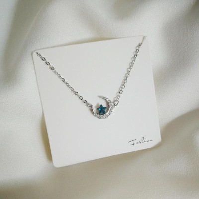 Dây chuyền bạc 925 hinh trăng khuyết sao xanh lấp lánh trẻ trung xinh xắn Dế Bạc - D4296