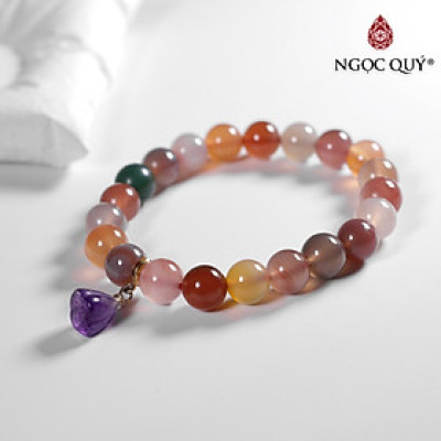 Vòng đá chalcedony đa sắc 9mm phối charm - Ngọc Quý Gemstones