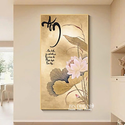 Tranh treo tường hoa sen và chữ an 1 trang trí decor làm quà tặng tân gia kèm đinh