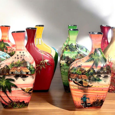 Bình hoa sơn mài - Bình cong size 30x17x10 cm /  Nghệ Thuật- Sang Trọng- Độc Đáo