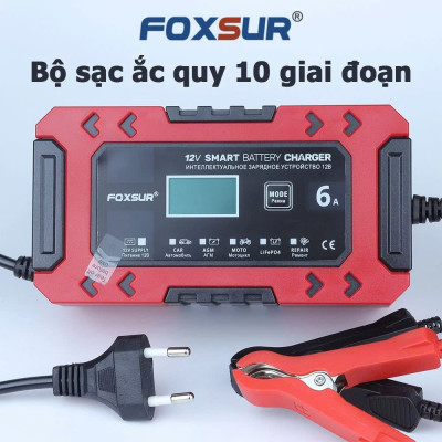 Bộ Sạc FOXSUR 6A Hàng Nhật – Sạc Ắc Quy Thông Minh 10 Bước, Bảo Vệ An Toàn Tuyệt Đối , đèn trang trí đồng hồ treo tường