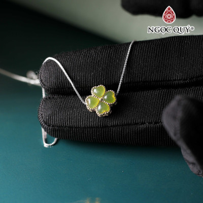 Dây chuyền cỏ 4 lá ngọc bích 11mm bạc mạ vàng - Ngọc Quý Gemstones