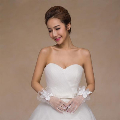 Găng tay ngắn đính nơ phi dài Giangpkc 4-2023- trắng