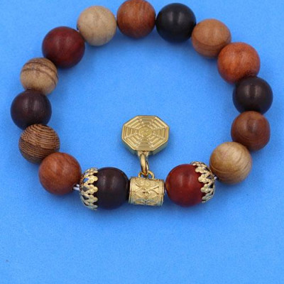 Vòng tay chuỗi hạt Gỗ Đàn Hương 8 màu 12 ly - Vòng tay Bát Quái inox vàng VGDHTMBQHKV12