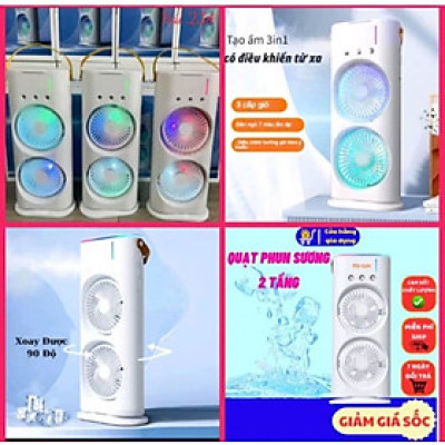 1 QUẠT GIÓ PHUN SƯƠNG 2 TẦNG GIÓ SIÊU MÁT LẠNH QUẠT SẠC PIN CÓ ĐIỀU KHIỂN TỪ XA