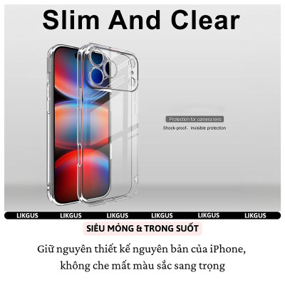 ốp lưng trong suốt bảo vệ viền camera cho iPhone 17 Pro Max / 17 Pro / 17 Air / 17 hiệu Likgus Lin Camshield - Chống sốc
