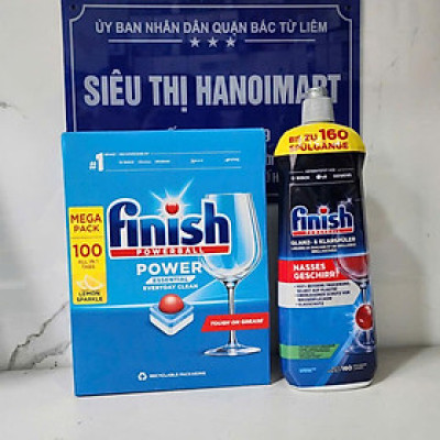 Combo Dầu làm bóng finish 750ml+Viên rửa bát Finish All in one 90v hương chanh dùng cho Máy rửa bát
