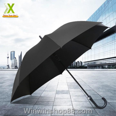 Ô dù che mưa cán cong có nút bấm tự động màu đen - Winz.vn