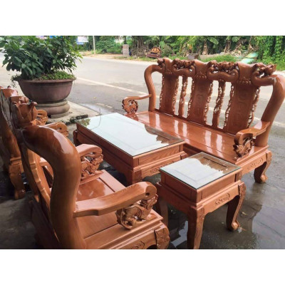 ​Bộ bàn ghế giả cổ trạm đào gỗ sồi nga