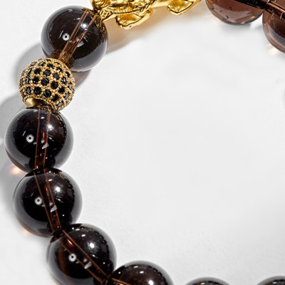 Vòng Tay Nam Đá Thạch Anh Khói Phối Tỳ Hưu Bạc Mạ Vàng 24K Ngọc Quý Gemstones