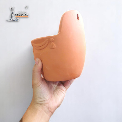 Chậu Ốp Tường Đất Nung Tròn Dáng Trứng Hoa | Trang Trí Ban Công Treo Tường | Wall Decor | 14 ×17cm