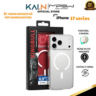 [Dành cho Iphone 17 Pro max] Ốp Lưng Trong Suốt Sạc Không Dây Có Nút Control Camera MIPOW KINGBULL Magnetic Tempered Glass_ Hàng chính hãng
