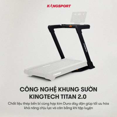 Máy chạy bộ KINGSPORT Vision Plus K-02 nâng dốc tự động 15%, tốc độ tối đa 18,8km/h, khung sườn chắc chắn chịu tải trọng lớn, cân nặng phù hợp từ dưới 95-100kg