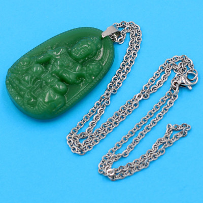 Dây chuyền mặt Phổ Hiền Bồ Tát - thạch anh xanh 5cm DITTXN2 - dây inox - kèm hộp nhung - tuổi Thìn, Tỵ