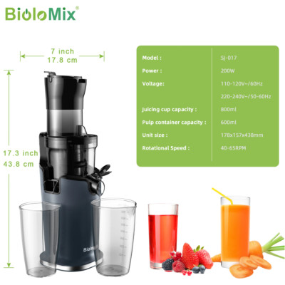 Máy ép trái cây tốc độ chậm Biolomix SJ-017,  chất liệu vỏ nhựa Tritan an toàn, dễ vệ sinh- Hàng chính hãng