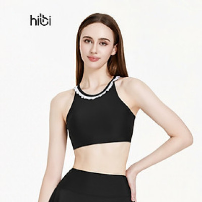 Áo bơi nữ Hibi Sports SS010 - Kiểu bra cổ yếm nhún bèo trắng, kèm mút