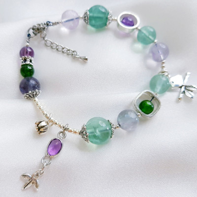 Vòng Tay Laliz Mệnh Hỏa Đá Flourite Charm Bạc Và Đá Thạch Anh Tím - TAR.04