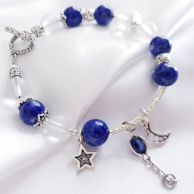 Vòng Tay Laliz Mệnh Thủy Đá Lapis Lazuli Mix Thạch Anh Trắng Charm Đá Saphire - TAR.05