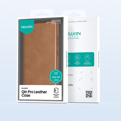 Bao da chống sốc ngăn đựng thẻ card cho Samsung Galaxy S25 Ultra , S25 Plus , S25 hiệu Nillkin Qin Pro - Da PU cao cấp, Viền TPU, sang trong, nắp trượt bảo vệ camera - Hàng nhập khẩu