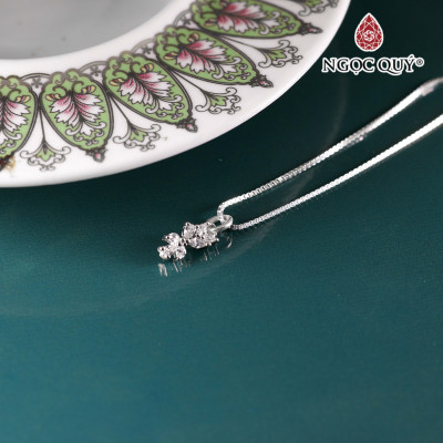 Dây chuyền bạc mặt họa tiết hoa đính đá 10x5mm - Ngọc Quý Gemstones