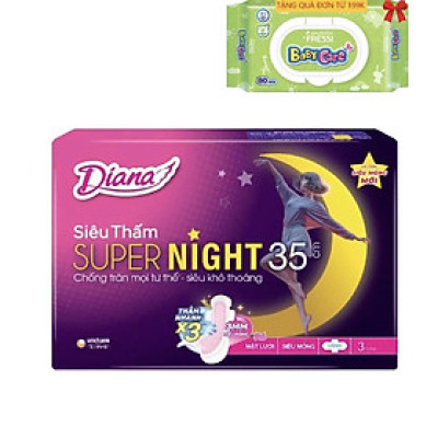 Lốc 6 Gói Băng Vệ Sinh Diana Supernight 35cm ban đêm 3 miếng- Date luôn mới