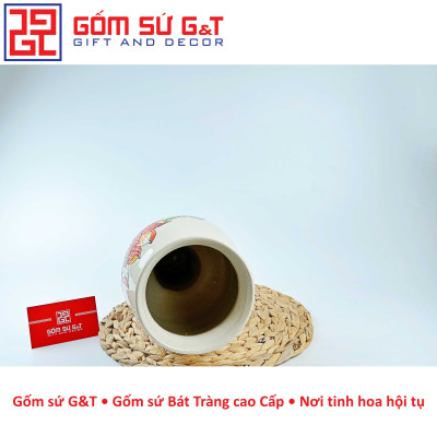 Lọ hoa trang trí dáng ly nấm khắc sen hồng Gốm Sứ G&T