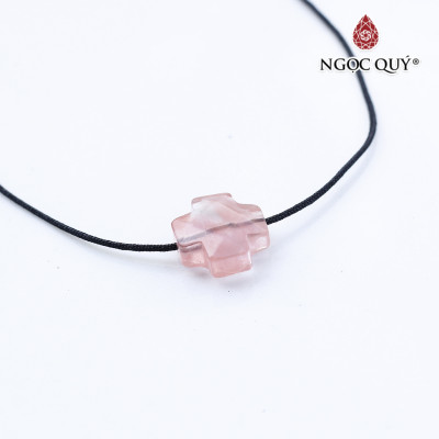 Mặt dây chuyền thánh giá xỏ ngang đá thạch anh hồng đậm mệnh hỏa, thổ - Ngọc Quý Gemstones