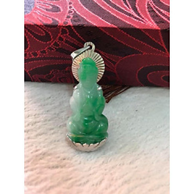 MẶT DÂY CHUYỀN NỮ PHẬT QUAN ÂM XANH NGỌC BỌC INOX  ĐÁ CẨM THẠCH XANH TỰ NHIÊN ĐẸP NỮ MỆNH MỘC HOẢ THUỶ  Size Nhỏ Vừa Cao 39mm x Ngang 18mm x Dầy 6,5mm