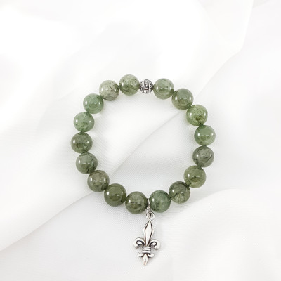 Vòng Tay Nam Mệnh Mộc, Hỏa Đá Thạch Anh Tóc Xanh Mix Charm Thanh Kiếm