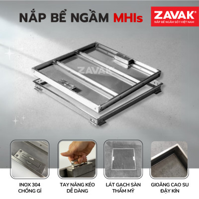 Nắp Bể Ngầm Trong Nhà 40x40cm Inox 304 ZAVAK MHIs-40 Nắp bể nước âm sàn, Nắp hố ga Inox 304