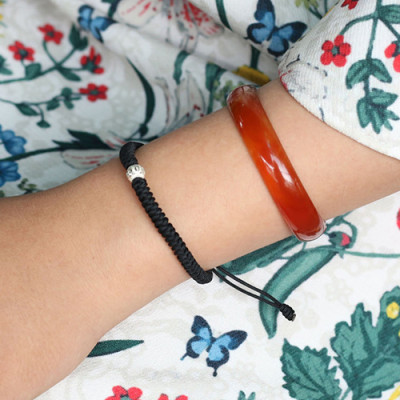 Vòng Kết Dây Đen Charm Bi Bạc Ngọc Quý Gemstones GA155