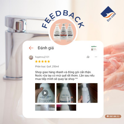 Nước rửa tay hữu cơ diệt khuẩn dạng bọt hương Nhài 1000ml thương hiệu Ecocare ( tặng kèm vỏ tạo bọt)