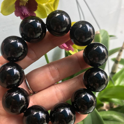 VÒNG TAY HẠT LỚN ĐÁ MÃ NÃO ĐEN 20LY NAM ĐEO MỆNH THUỶ MỘC 