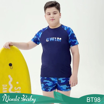 Bộ bơi big size cho bé trai mập béo, mẫu áo cộc tay quần đùi phóng khoáng, size cỡ lớn đến 78kg, chất thun bơi lạnh mịn mát đẹp | BT98