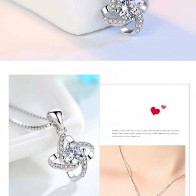 Bộ dây chuyền liền mặt trang sức bạc Ý S925 Bạc Xinh - Cỏ bốn lá may mắn PP1598