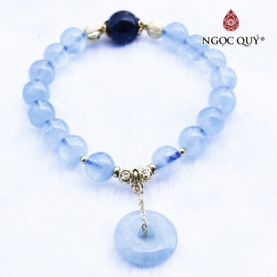 Vòng hải lam ngọc aquamarine phối đồng điếu charm bạc mạ vàng mệnh thủy, mộc - Ngọc Quý Gemstones