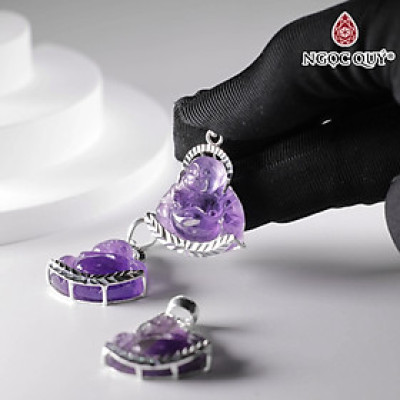 Mặt dây chuyền phật di lặc thạch anh tím bọc bạc 26x26mm mệnh hỏa. thổ - Ngọc Quý Gemstones