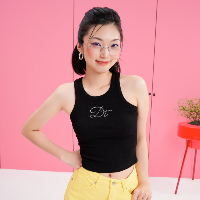 DOTTIE - Áo ba lỗ đính đá - Đen - T0759
