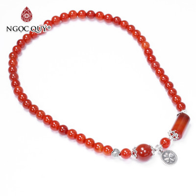 Vòng 2 line đá mã não đỏ phối charm bạc size hạt 6mm mệnh hỏa thổ - Ngọc Qúy Gemstones