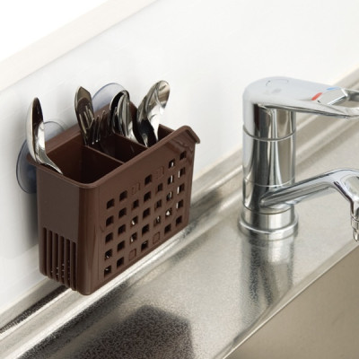 Ống cắm đũa thìa 2 ngăn có núm hít chân không nội địa Nhật Bản 