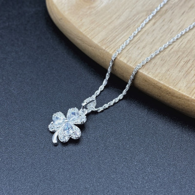 Dây Chuyền Bạc 925 Cỏ 3 Lá Đính Đá Nhân Tạo Cao Cấp Bạc Hiểu Minh DMD531