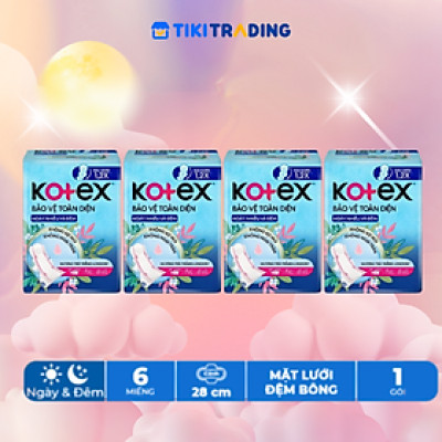 Combo 4 gói Băng Vệ Sinh Kotex Bảo Vệ Toàn Diện Ngày Nhiều và Đêm 28cm SMC - Gói 6 miếng
