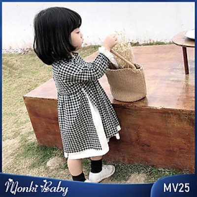 Đầm kẻ caro cho bé gái xinh xắn, 2 lớp cotton thoáng mát, hàng nhập chất đẹp, bé dùng dự tiệc, đi chơi, đi học | MV26