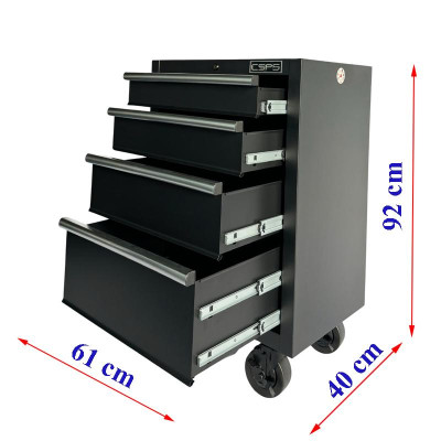 Tủ dụng cụ CSPS 61cm - 04 hộc kéo màu đen bánh xe (tay cầm trắng)