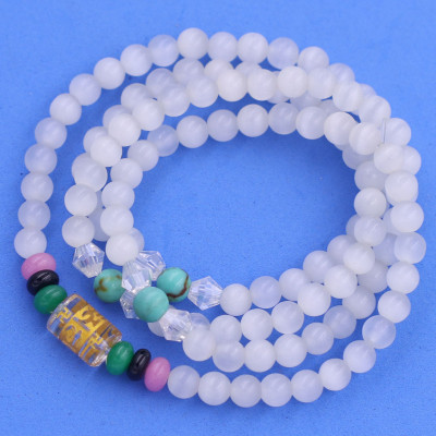 Vòng chuỗi 108 hạt đá mắt mèo trắng charm lục tự chân ngôn - hạt 8 ly ( size lớn ), vòng chuỗi niệm Phật, vòng chuỗi đeo tay