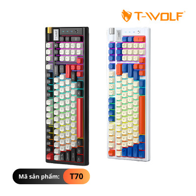 KEYBOARD T-WOLF T70 (White/97 key/RED Switch/RGB LED/Bluetooth-Wireless-TypeC USB/Rotate Button/870g/2000mA/1.5m) - Hàng chính hãng