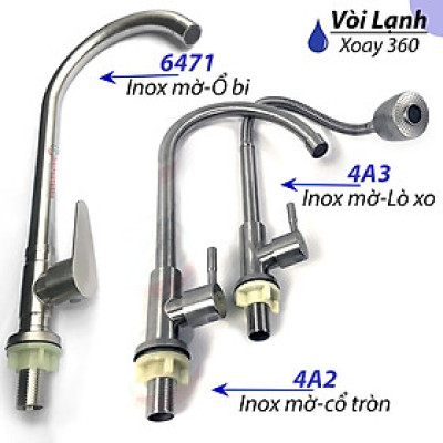 Vòi Bếp Vòi Rửa Chén Bát Nước Lạnh Xoay 360 - Chất liệu Inox mờ dùng cho ống phi 21