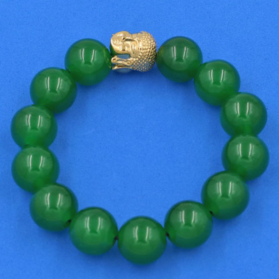 Vòng đeo tay Thạch Anh Xanh Lá 14 ly cẩn hạt Phật A Di Đà inox vàng VTAXLNLV14 - hợp mệnh Hỏa, mệnh Mộc
