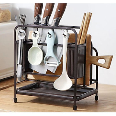 KỆ ĐỂ DAO THỚT SƠN TĨNH ĐIỆN ĐEN CÓ ÔNG CẮM ĐŨA