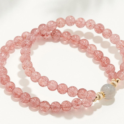 Vòng 2 line đá thạch anh dâu phối xà cừ - Ngọc Quý Gemstones